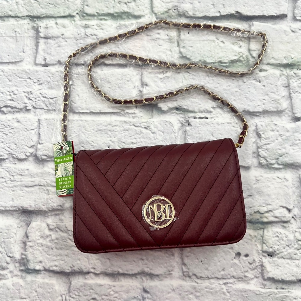 Studio Badgley Mischka Wine Vegan Leather Chevron Quilted Crossbody Bag BM-4028